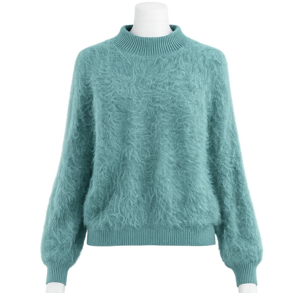 Urban Outfitters Sweet As A Peach Fuzzy Mock-Neck Sweater – Teal – Size S